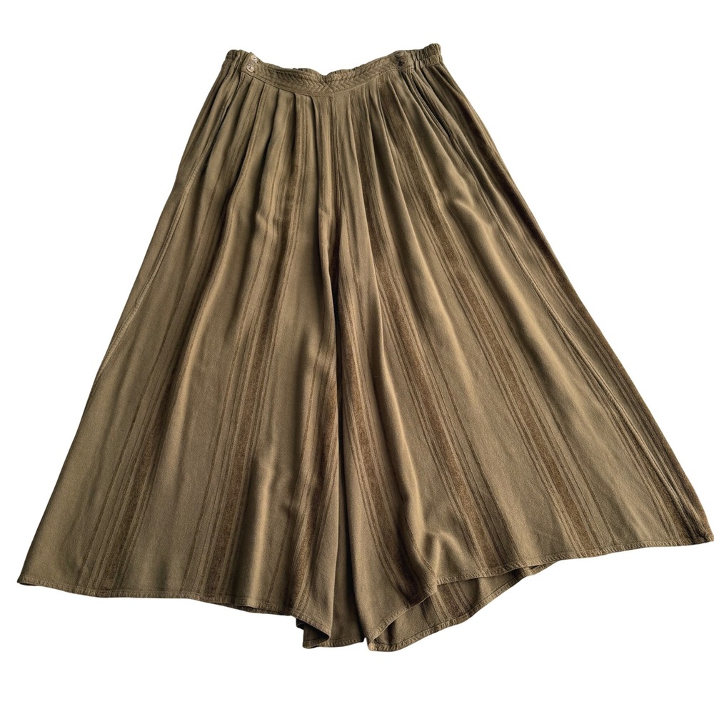 Zagora By Sitara Adams Textured Cotton Blend Olive Wide Leg Gaucho Pants Large